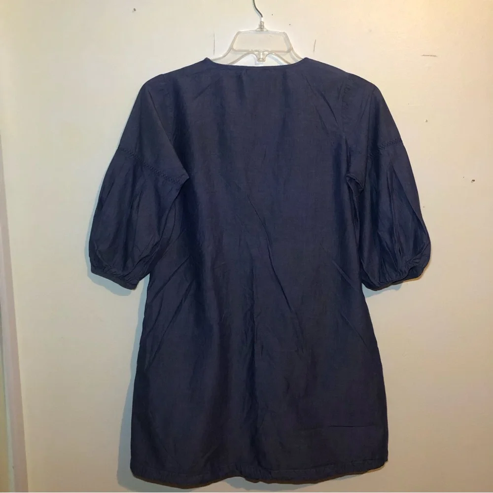Mineral Kids Denim Dress with Pleats and Half Poofy Sleeves, size L.